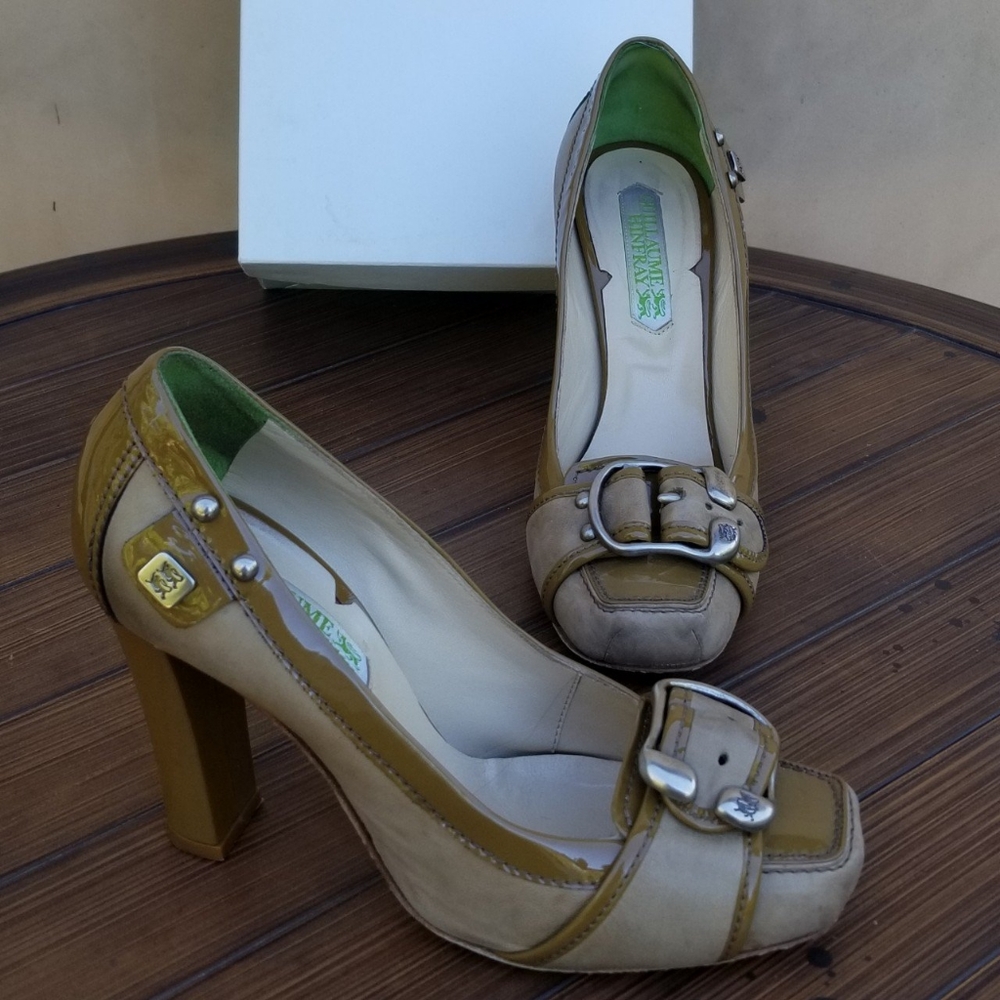 Guillaume Hinfray square toe patent loafers heels